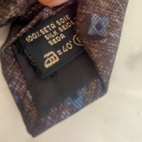 ERMENEGILDO ZEGNA Brown with Blue Grey Accents Recent Tie - Picture 10 of 11